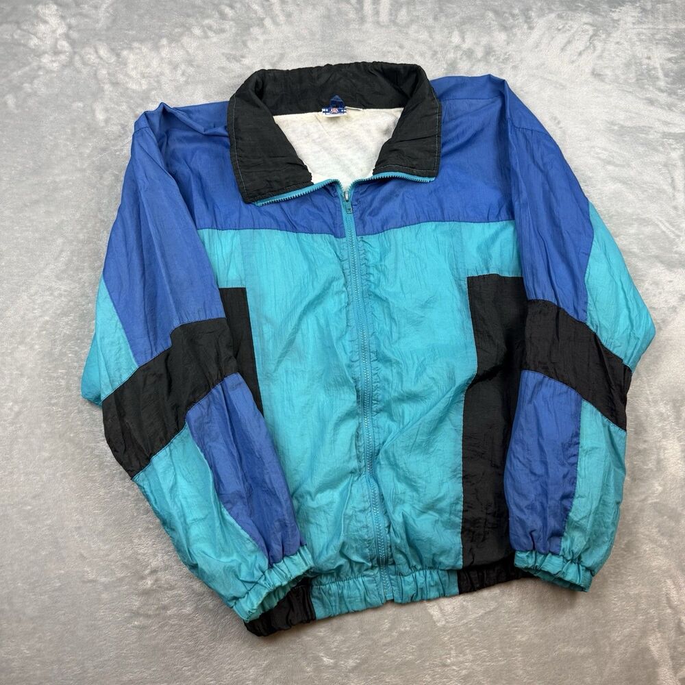 Pro Spirit Vintage Colorblock Windbreaker Jacket Blue Teal Black 90s USA